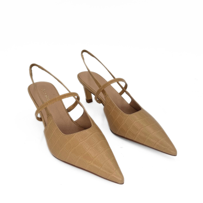 Connie Embossed Crocodile Heels - Brown