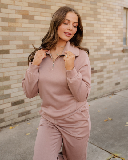 Grace Zip Collar Long Sleeve Top Drawstring Pants Set