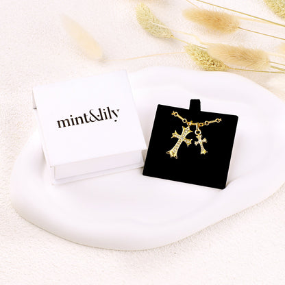 Mint & Lily Double Cross Pendant Necklace