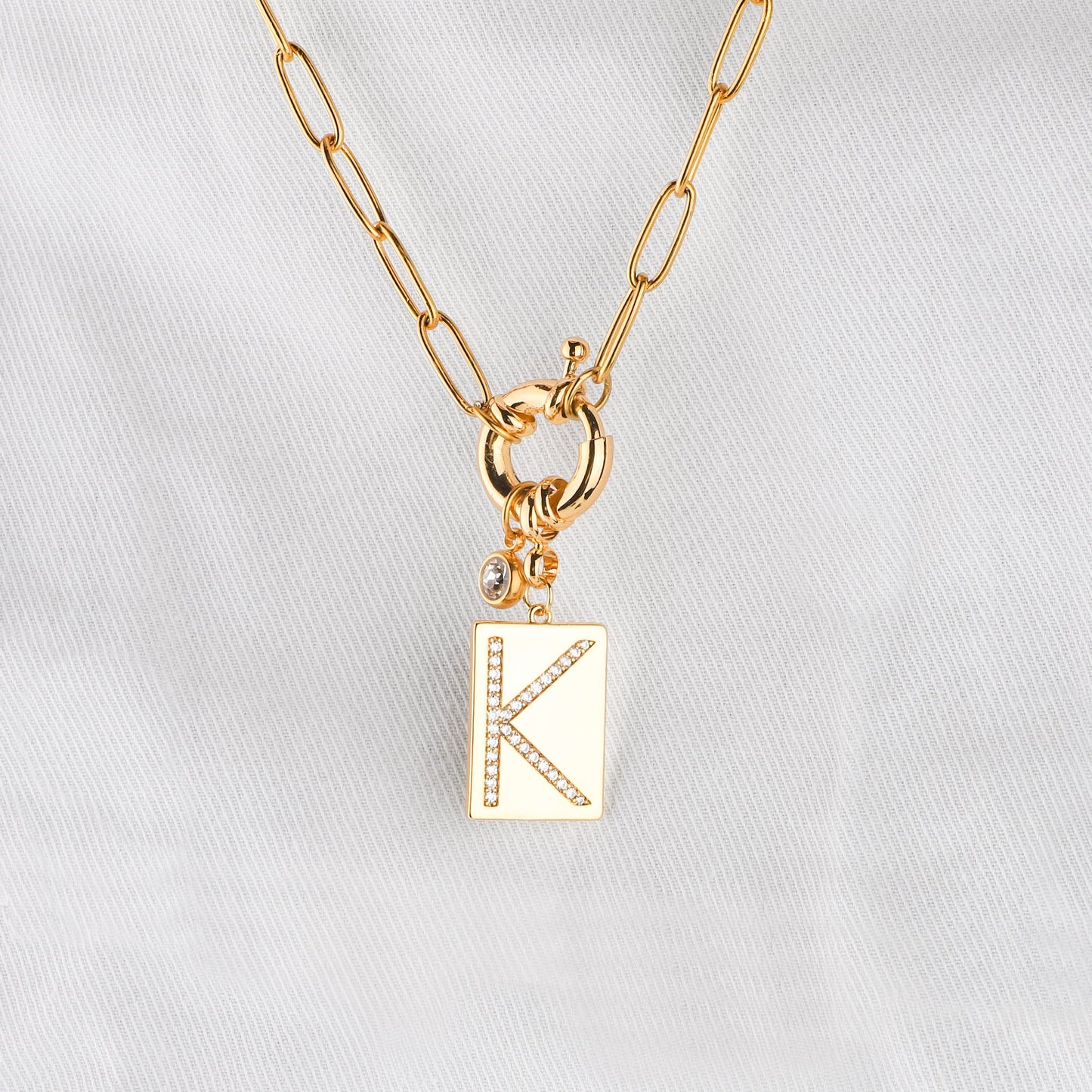 Mint & Lily Pave Initial Pendant Necklace with Paperclip Chain
