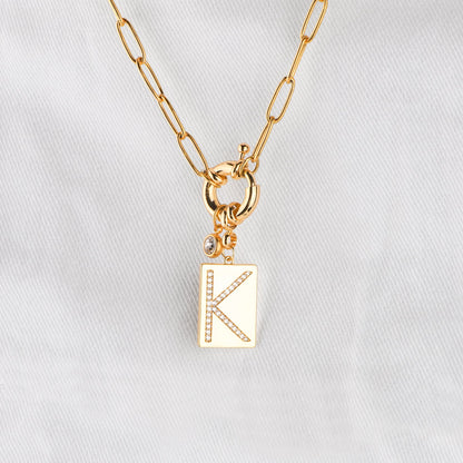 Mint & Lily Pave Initial Pendant Necklace with Paperclip Chain