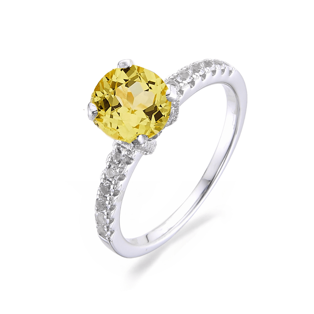 2 Ct Round Yellow Sapphire Prong Rhodium over Silver Solitaire Ring