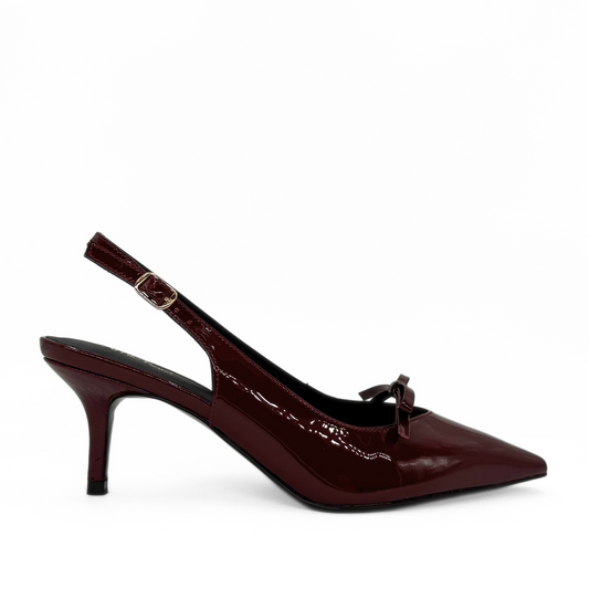 Georgia Pointy Toe Bow Heels - Burgundy