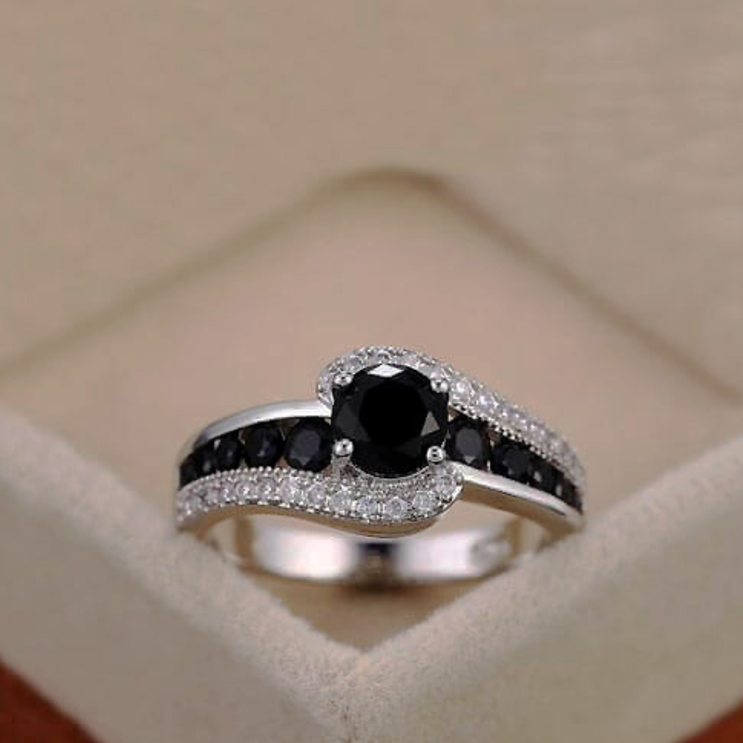 3.16Ct Round Black Spinel Prong Sterling Silver Engagement Bypass Ring