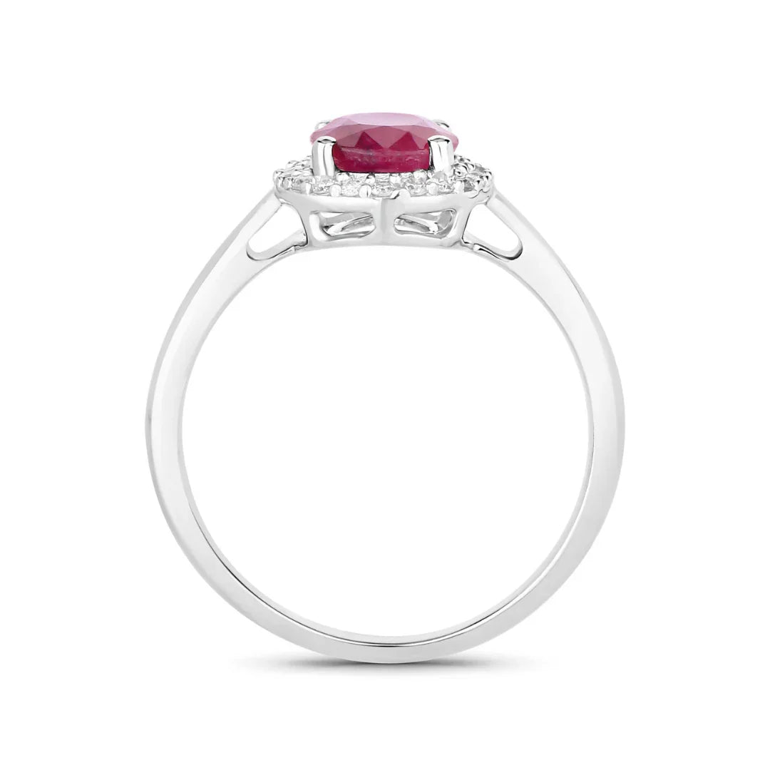 1.41 Ct Oval Pink Ruby Diamond Prong 10K Gold Halo Ring