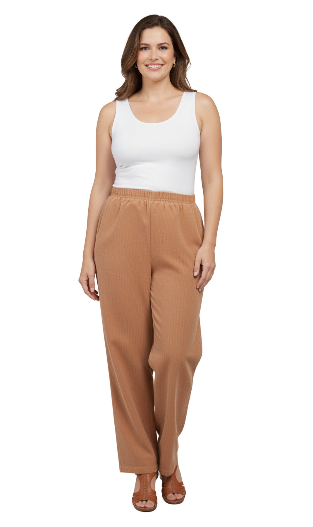 Womens Pull On Fine Wale Corduroy Pants with soft-covered elastic waist