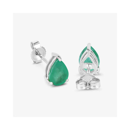 1.30 Ct Pear Green Zambian Emerald Prong 10k Gold Teardrop Stud Earrings