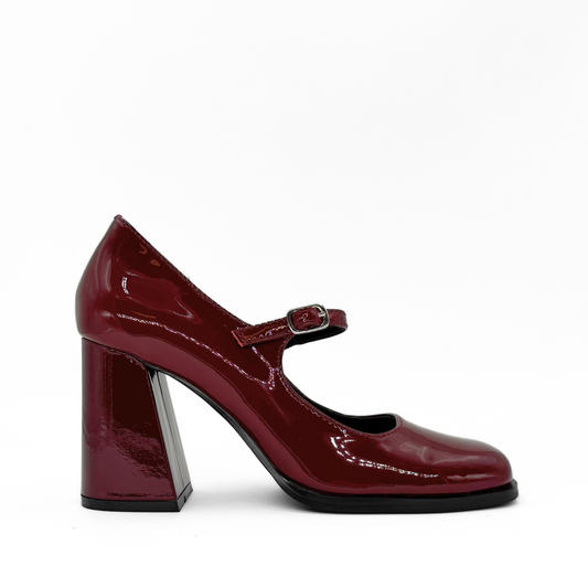Jackie Patent Leather Mary Jane Heels - Burgundy