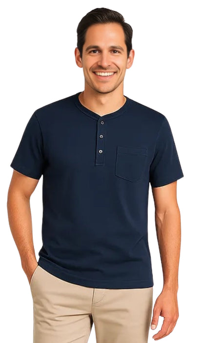 Men's Short Sleeve Henley Relaxed Fit Shirt with Pocket