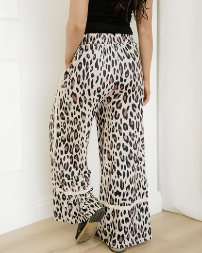 Kahlani Leopard Drawstring Wide Leg Cropped Pants