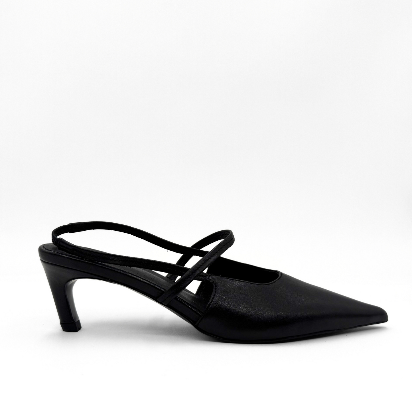 Connie Slingback Leather Heels - Black