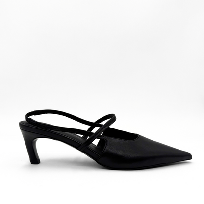 Connie Slingback Leather Heels - Black