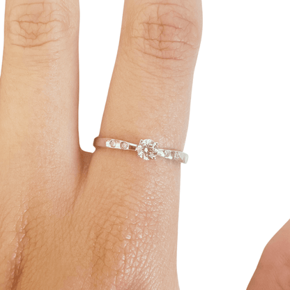 Round White Lab Diamond Prong Sterling Silver Solitaire Ring
