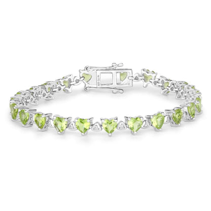 Heart Green Peridot & Diamond Prong Silver Box Clasp Tennis Bracelet