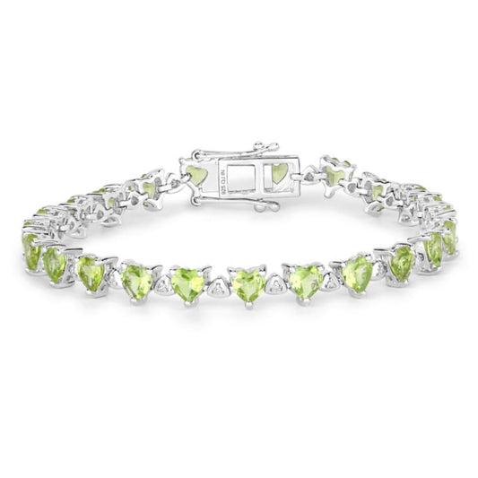 Heart Green Peridot & Diamond Prong Silver Box Clasp Tennis Bracelet