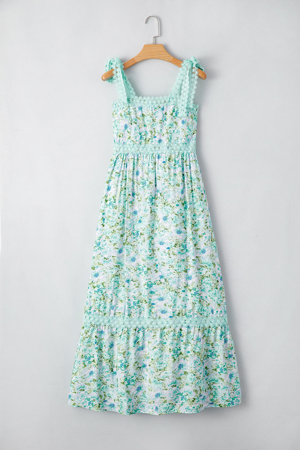 Threaded Pear Ashlyn Floral Lace Tied Strap Empire Waist Maxi Dress