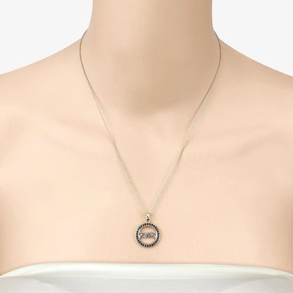 Round Blue Sapphire Prong Gold Plated Silver Mom Circle Pendant Necklace