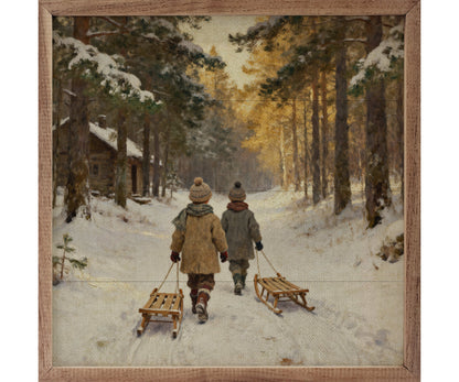 Kendrick Home Two Kids Walking With Sled