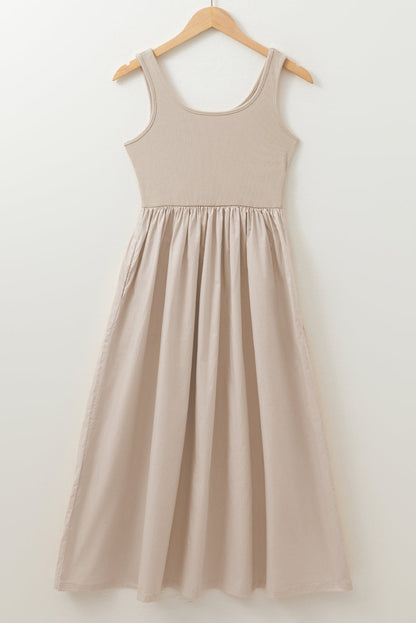 Threaded Pear Della Pleated Sleeveless Long Dress