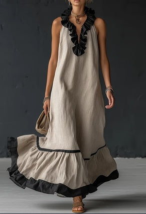 Women's Resort Linen Maxi Dress Halter Neck Ruffle A-Line Boho Zulily Women's Resort Linen Maxi Dress Halter Neck Ruffle A-Line Boho Zulily