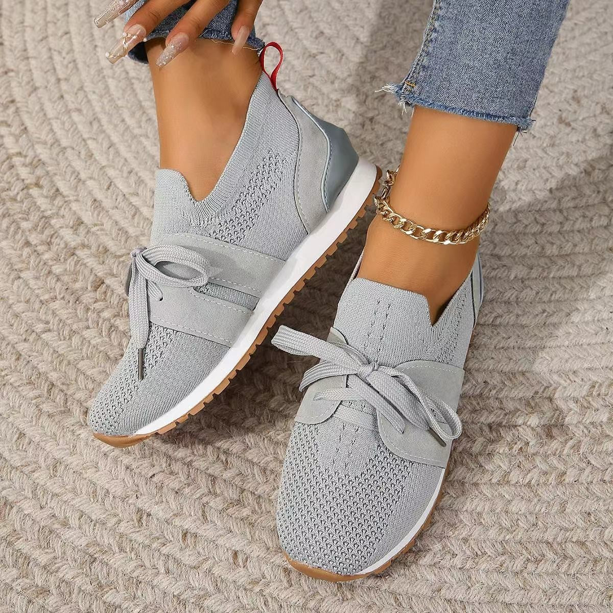 Women’s Lace‑Up Mesh Walking Flats