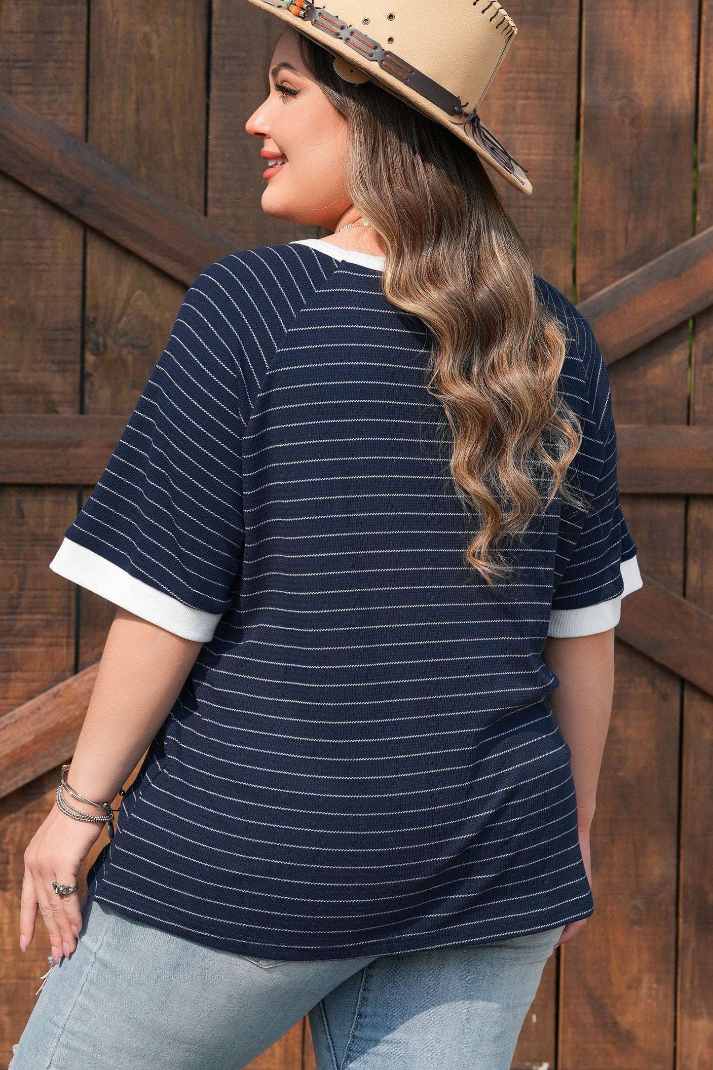 Threaded Pear Melany Trim Ribbed T PLUS Shirt