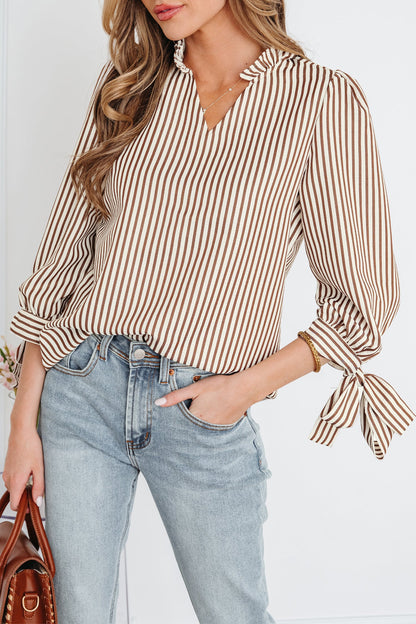 Threaded Pear Blair Tied Cuffs Seersucker Blouse