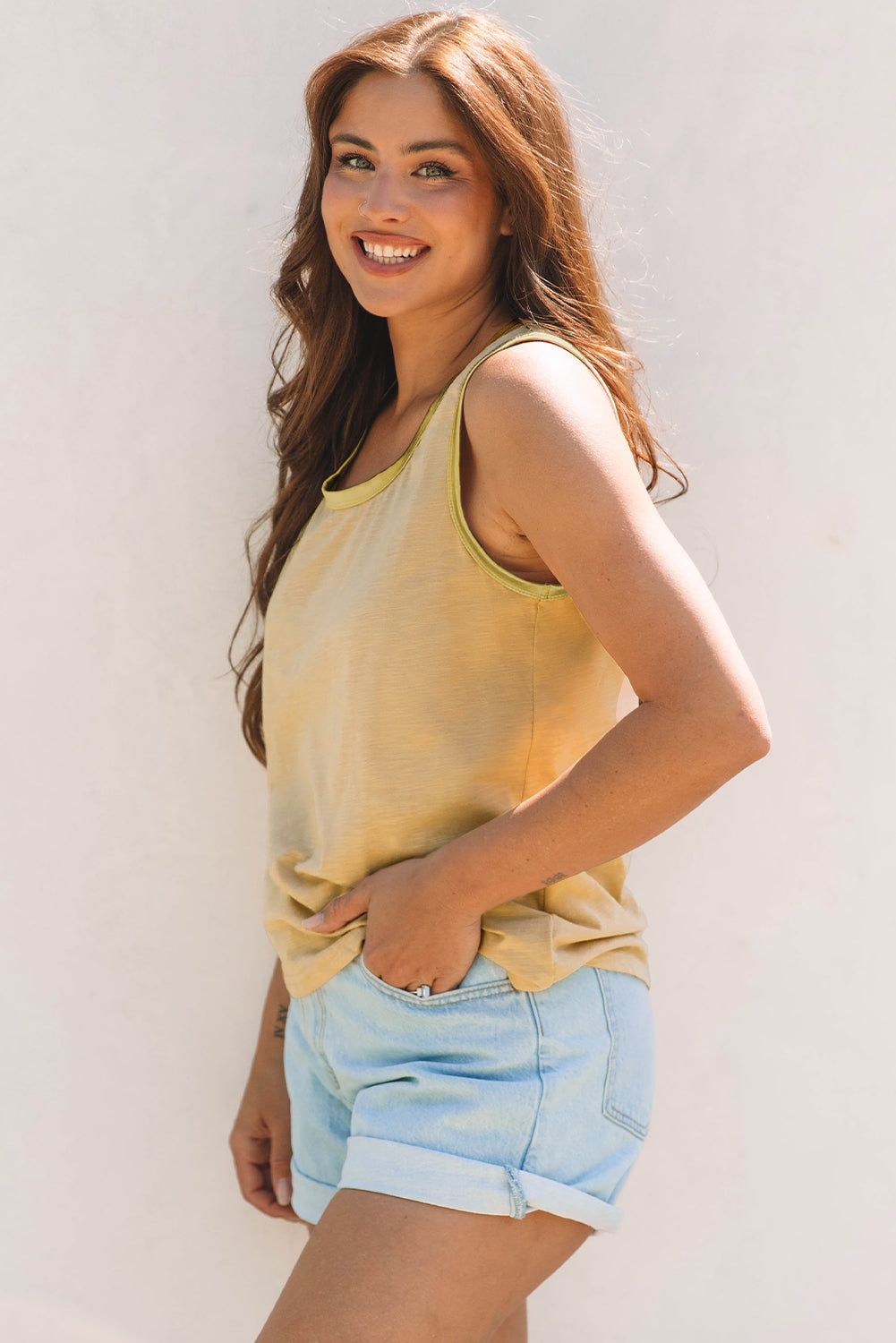 Skyla Metallic Sheen Tank Top - Threaded Pear