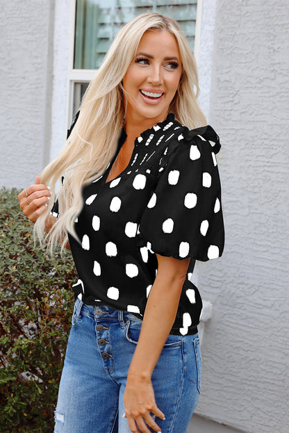 Threaded Pear Nola Notched Balloon Sleeve Blouse