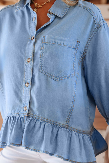 Threaded Pear Daphne High Low Chambray Shirt