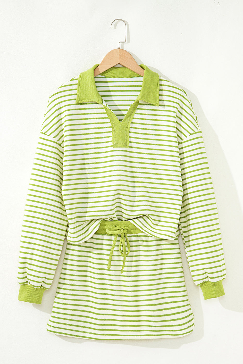 Threaded Pear Juniper Stripe Collared Pullover and Skort Outfit