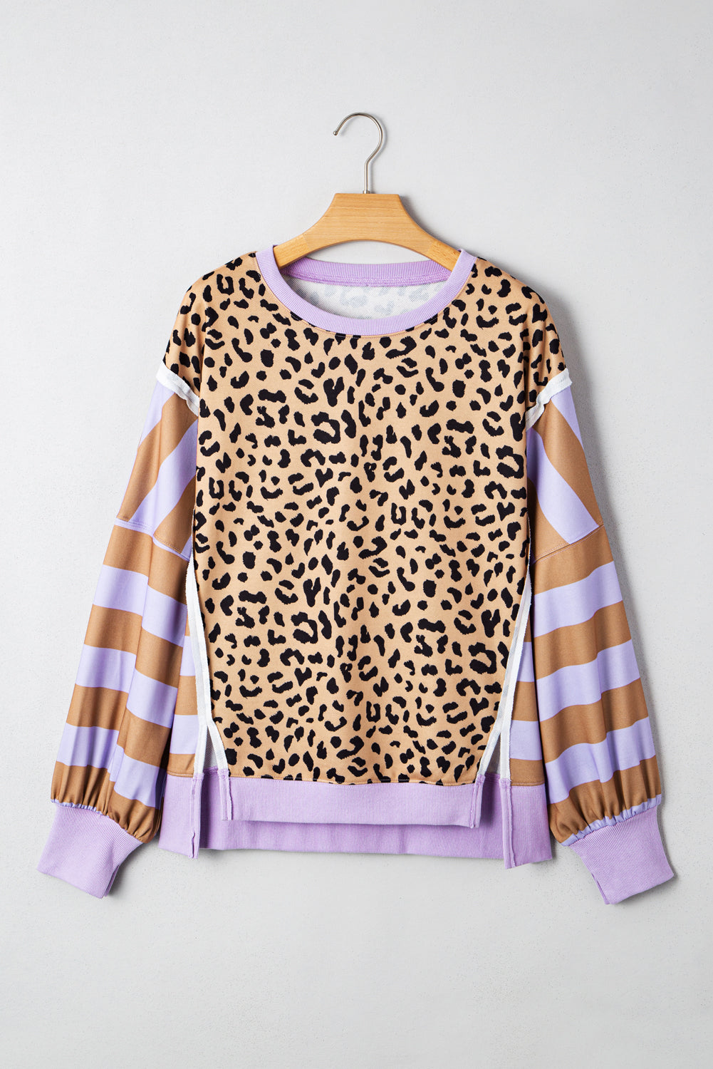 Threaded Pear Olivia Stripe Leopard Casual Sweatshirt