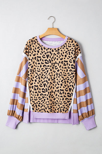 Threaded Pear Olivia Stripe Leopard Casual Sweatshirt