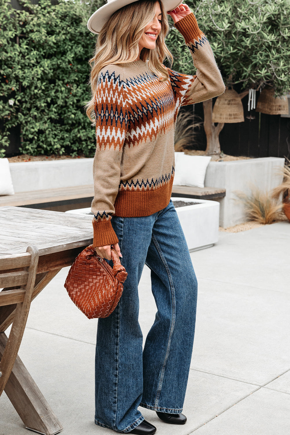 Threaded Pear Eva Aztec Crew Neck Sweater