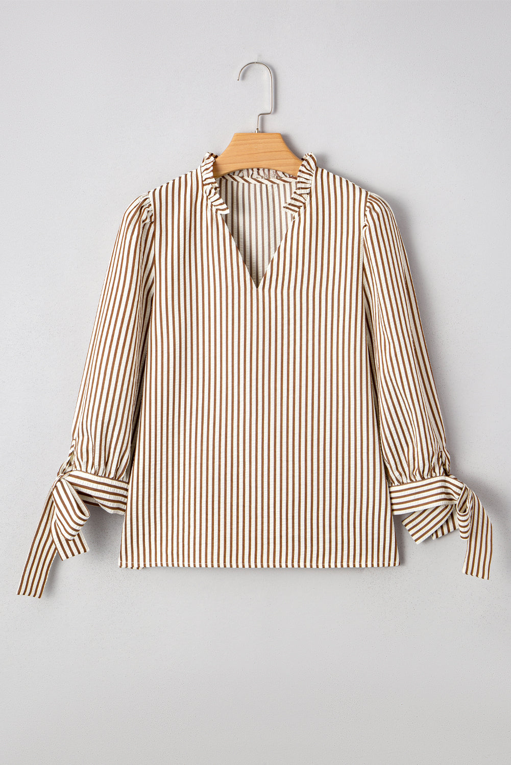 Threaded Pear Blair Tied Cuffs Seersucker Blouse