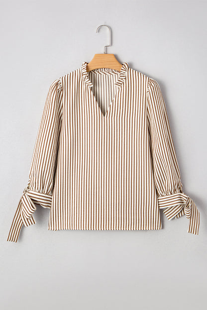Threaded Pear Blair Tied Cuffs Seersucker Blouse