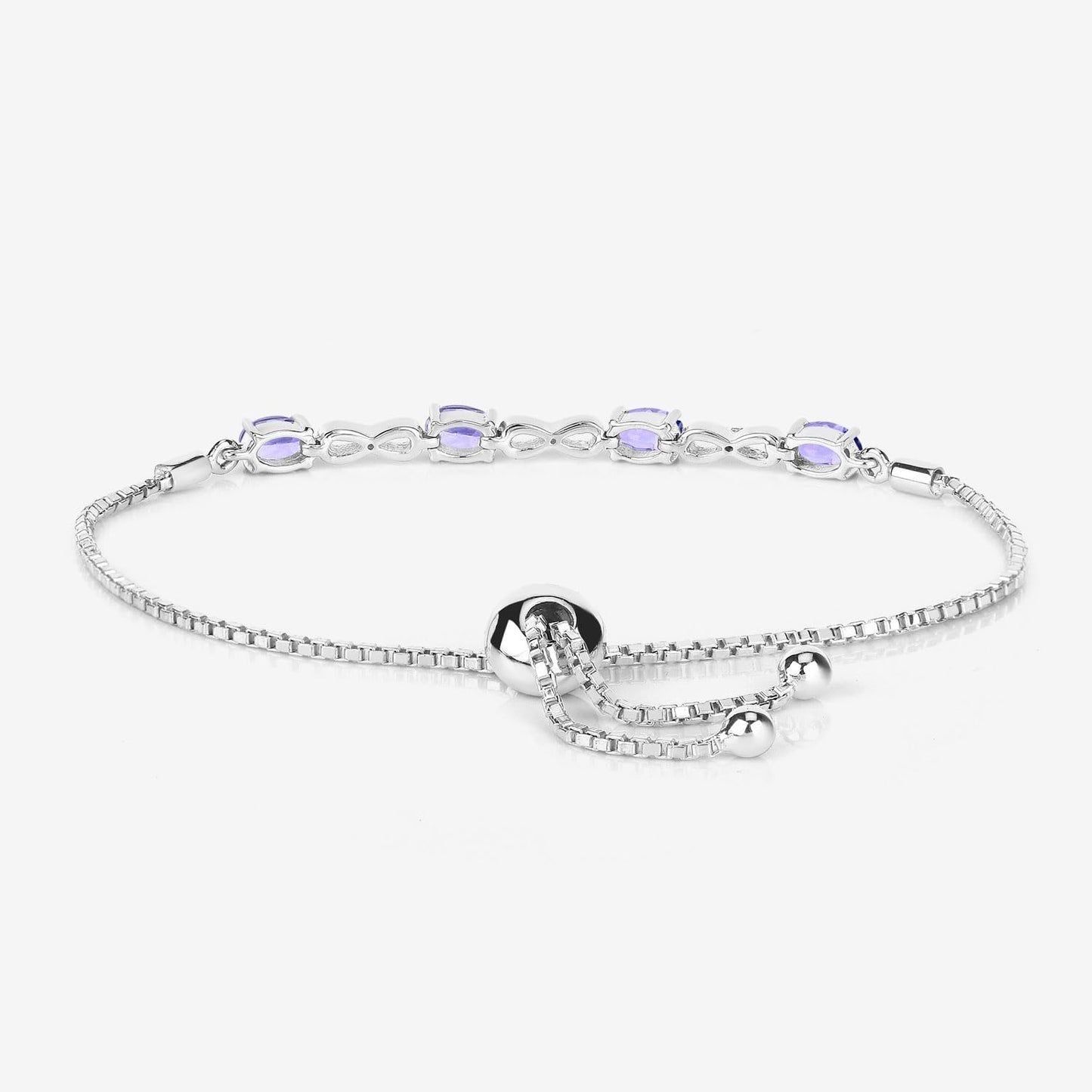 Oval Violet Tanzanite Prong Silver Infinity Bolo Adjustable Bracelet