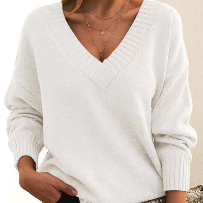Women’s V-Neck Drop Shoulder Sweater | Casual Long Sleeve Pullover