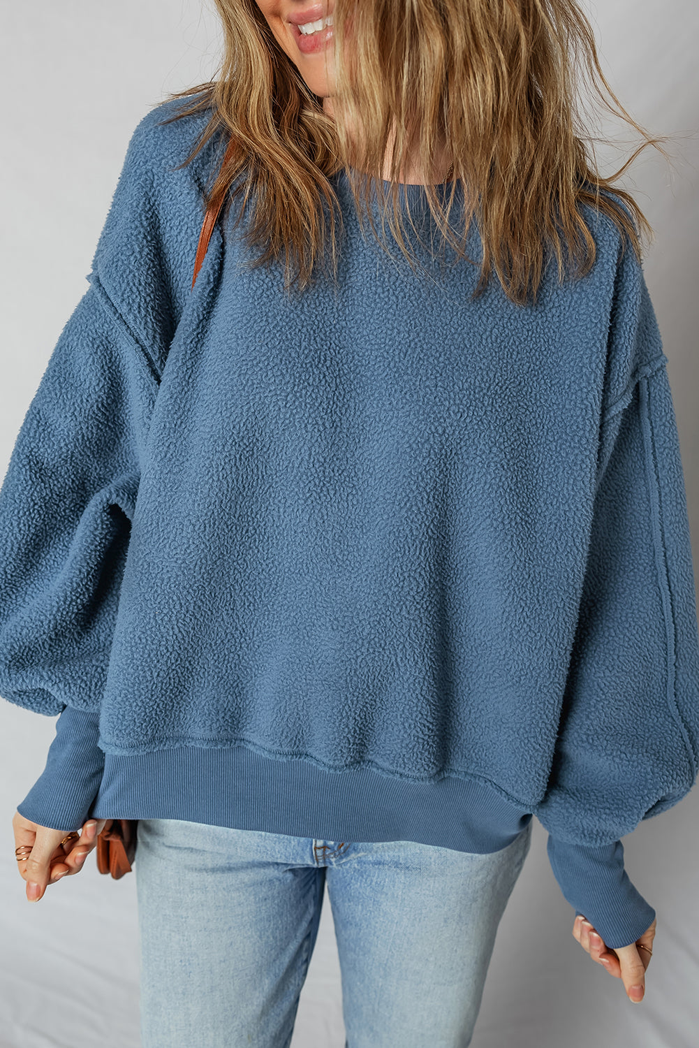 Threaded Pear Kinsley Fleece Exposed Seam Casual Sweatshirt
