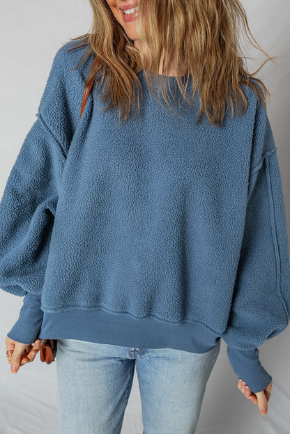 Threaded Pear Kinsley Fleece Exposed Seam Casual Sweatshirt