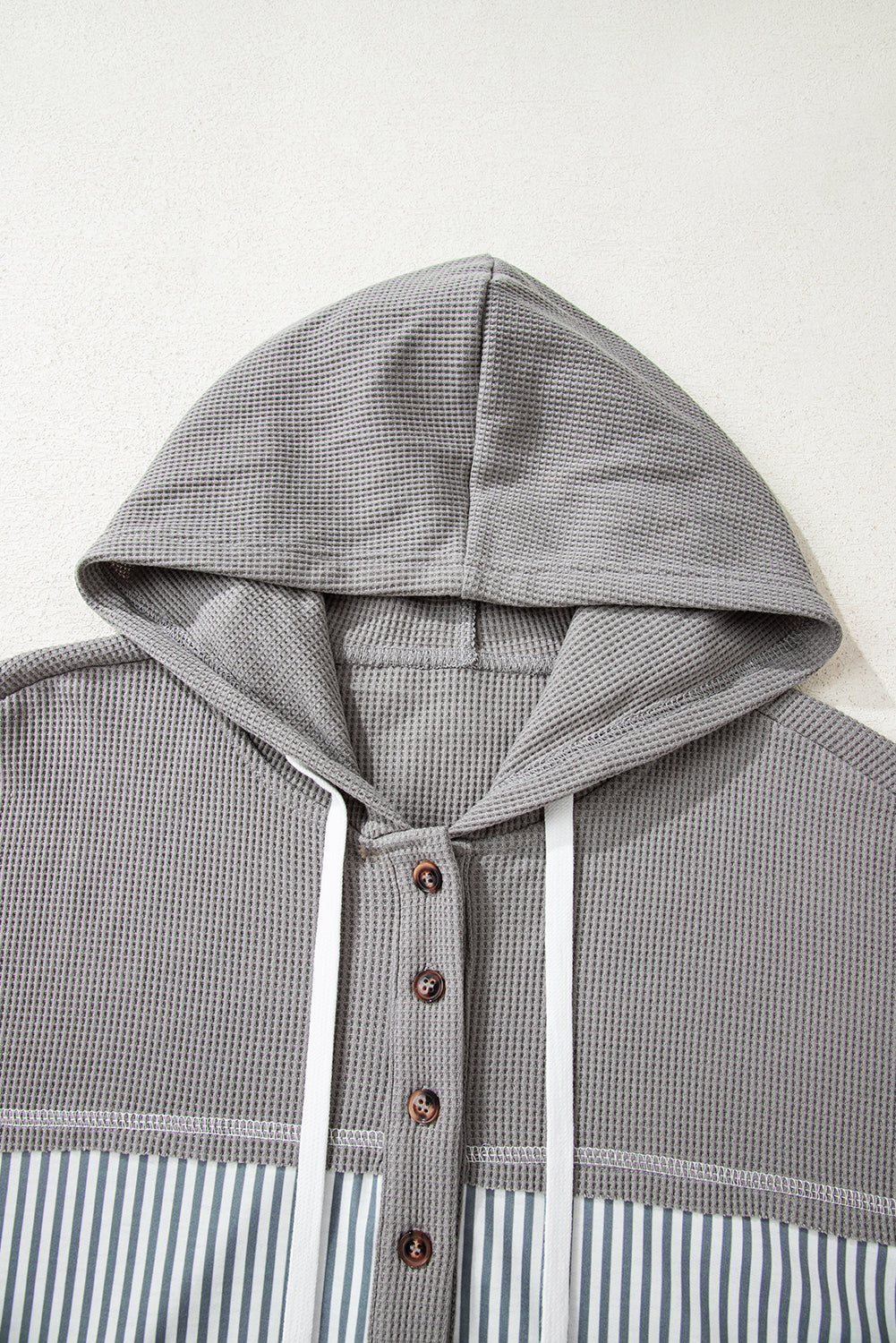 Threaded Pear Taytum Patchwork Drawstring Hooded Long Sleeve Top