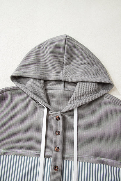 Threaded Pear Taytum Patchwork Drawstring Hooded Long Sleeve Top