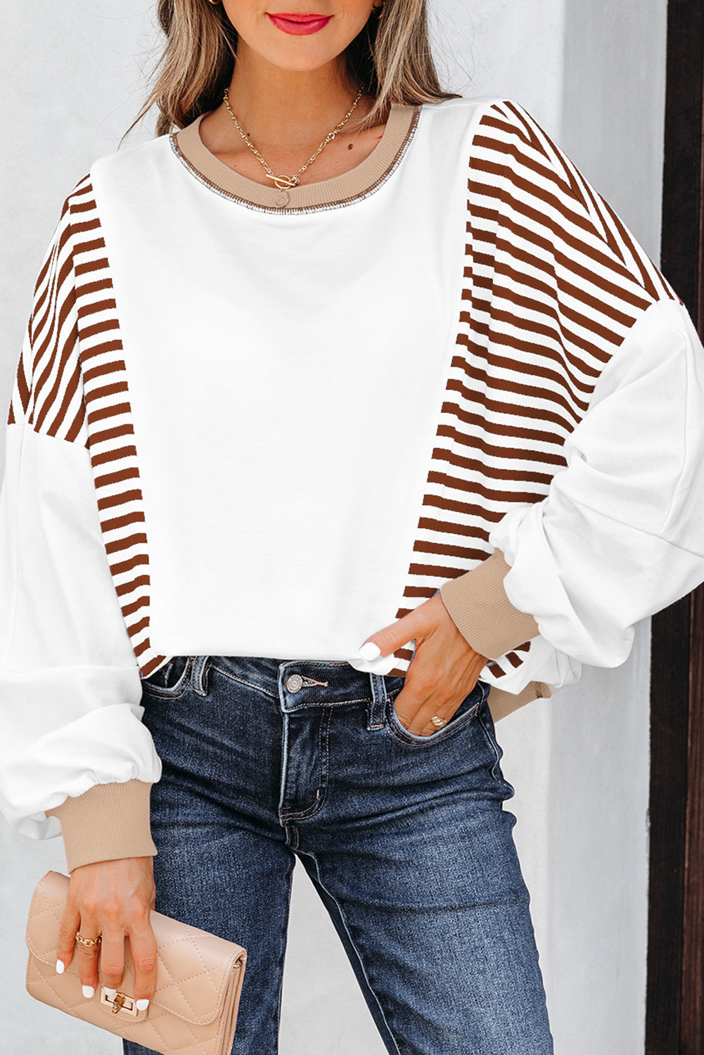 Threaded Pear Zyla Contrast Stitching Oversize Sweatshirt