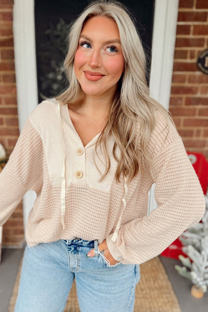 Threaded Pear River Waffle Hooded Long Sleeve Top