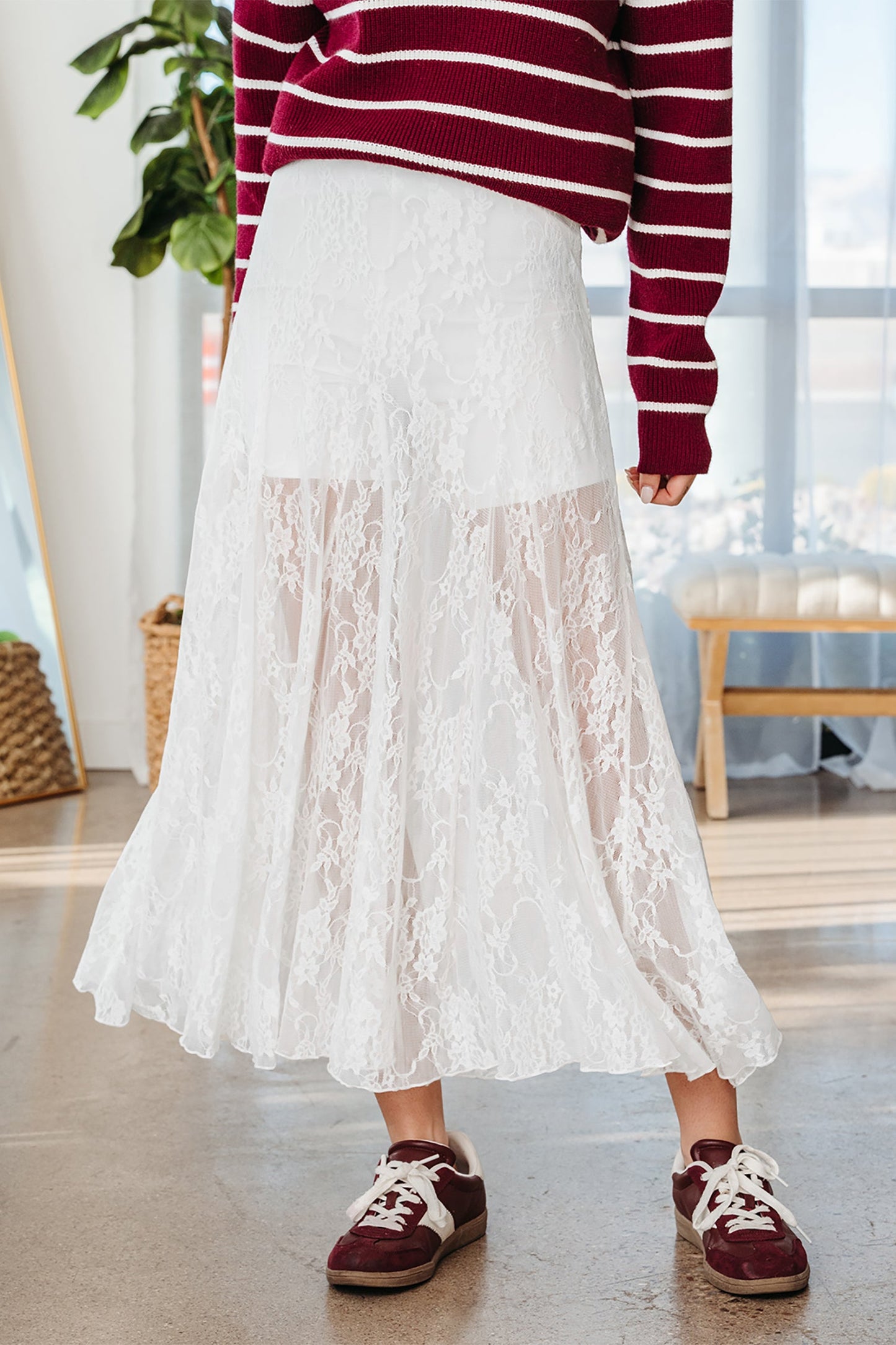 Maliyah Lace Flowy Maxi Skirt by Threaded Pear