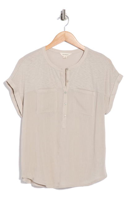 Lucky Brand Women's Mixed Media Henley - Dove