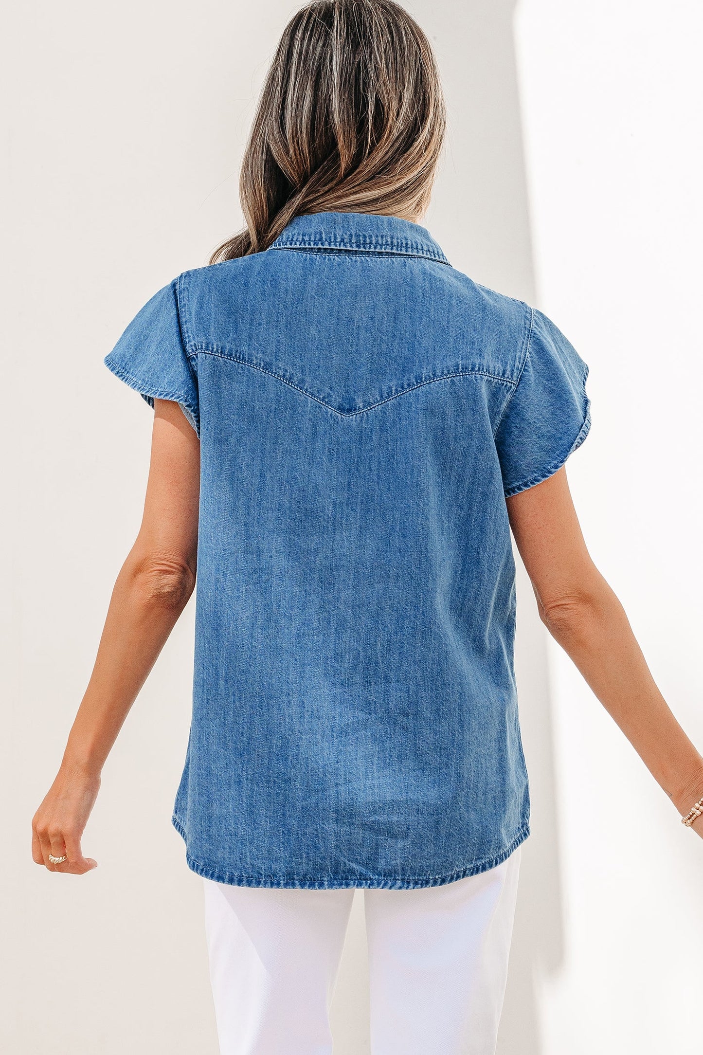 Threaded Pear Keyla Ruffled Short Sleeve Shirt