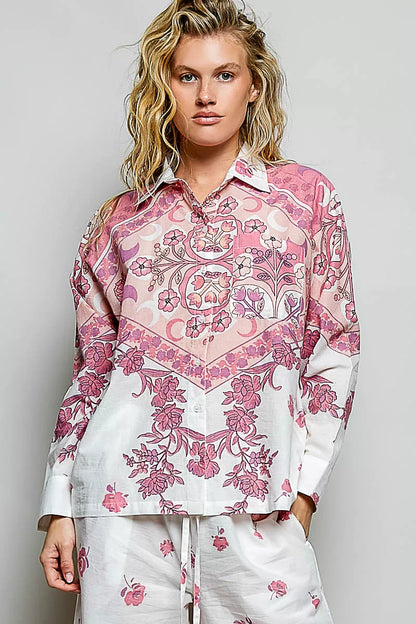 POL Printed Floral Button Down Shirt