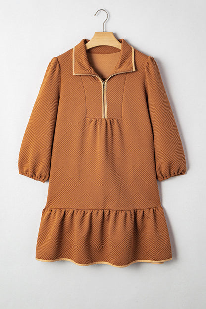 Threaded Pear Danielle Zip Collar Textured Mini Dress