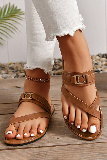 Threaded Pear Everleigh Buckle Leathered Flat Slippers